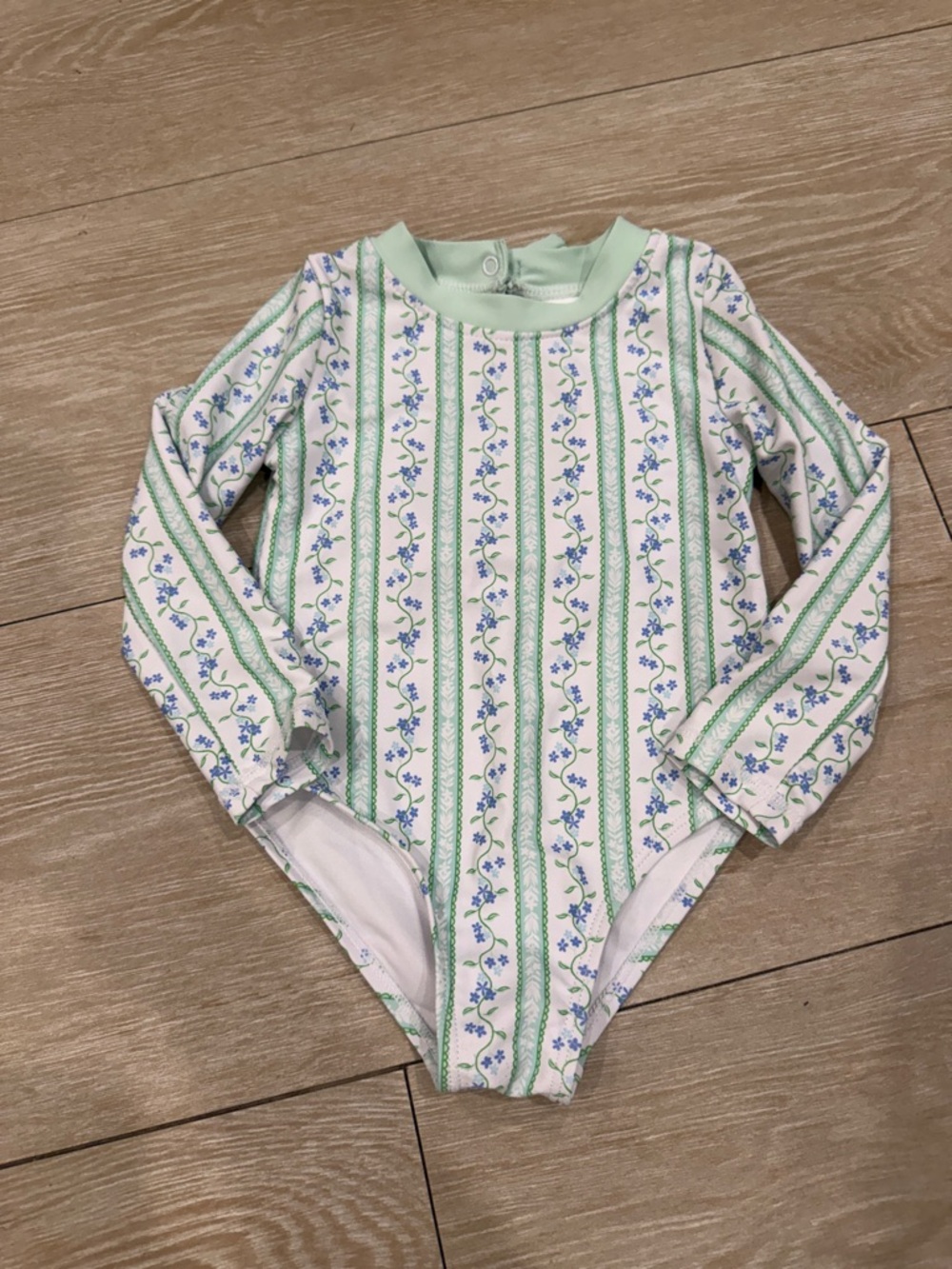 Nicole Miller Floral Stripe Long-Sleeve Infant Swim Bodysuit - Green & Blue